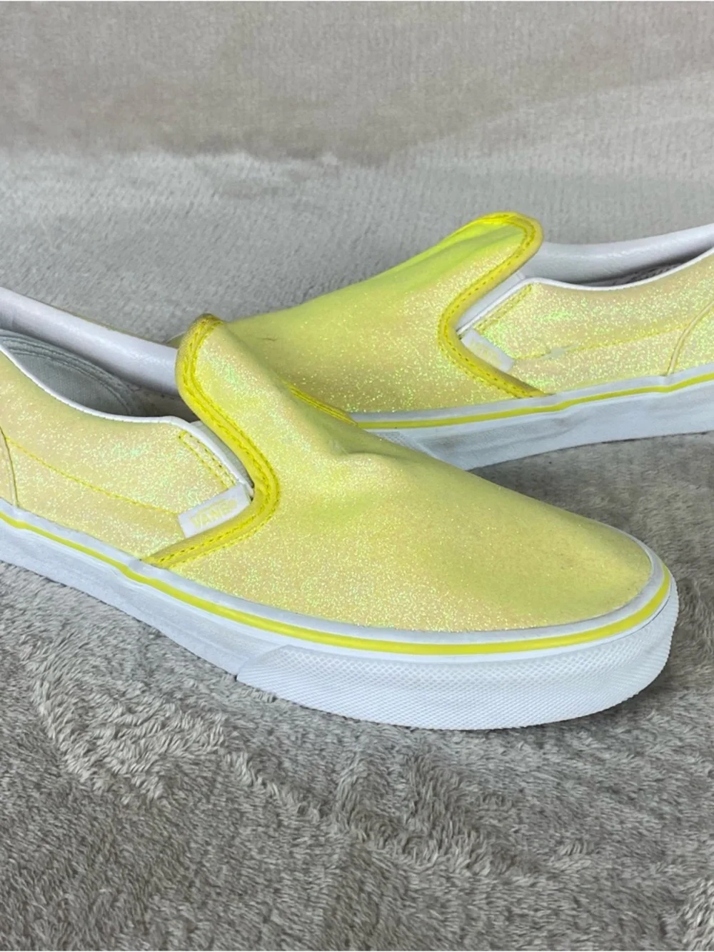 Vans Glitter Neon Slip On Sneaker Shoes Junior 5‎ Womens 6.5 Yellow White NEW
